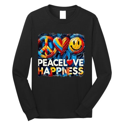 Peace Love And Happiness In Hippe Script Long Sleeve Shirt