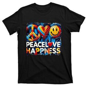 Peace Love And Happiness In Hippe Script T-Shirt