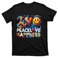 Peace Love And Happiness In Hippe Script T-Shirt