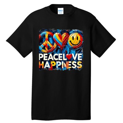 Peace Love And Happiness In Hippe Script Tall T-Shirt