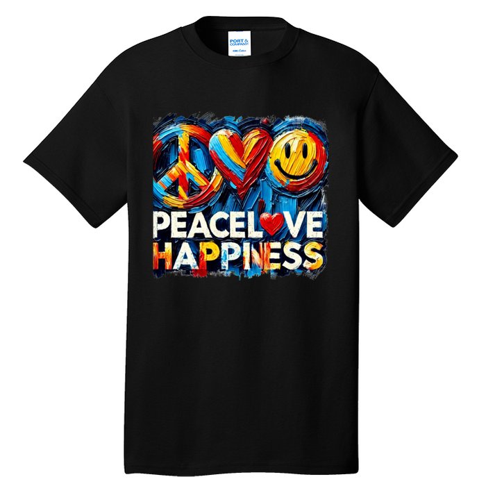 Peace Love And Happiness In Hippe Script Tall T-Shirt