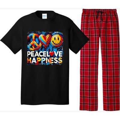 Peace Love And Happiness In Hippe Script Pajama Set