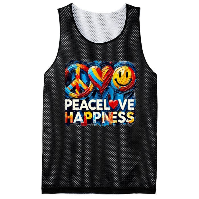 Peace Love And Happiness In Hippe Script Mesh Reversible Basketball Jersey Tank