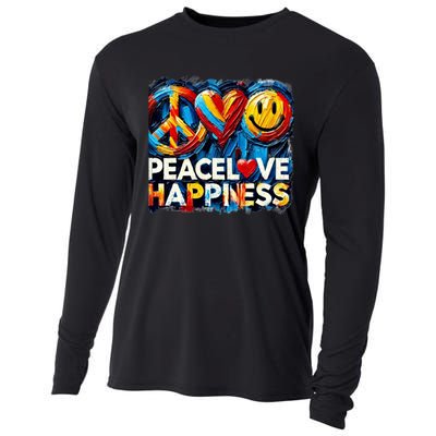 Peace Love And Happiness In Hippe Script Cooling Performance Long Sleeve Crew