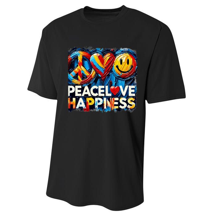 Peace Love And Happiness In Hippe Script Performance Sprint T-Shirt