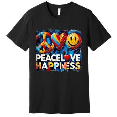 Peace Love And Happiness In Hippe Script Premium T-Shirt