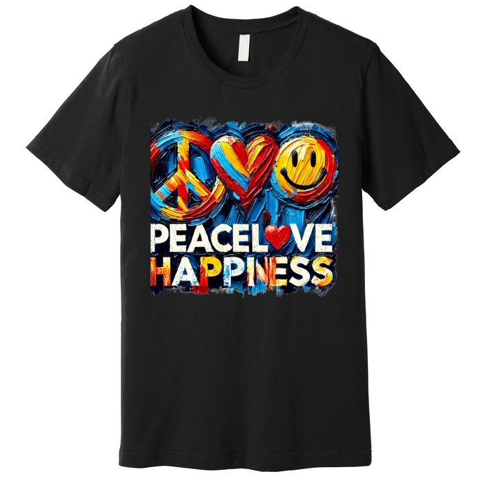 Peace Love And Happiness In Hippe Script Premium T-Shirt