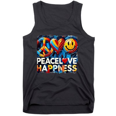 Peace Love And Happiness In Hippe Script Tank Top