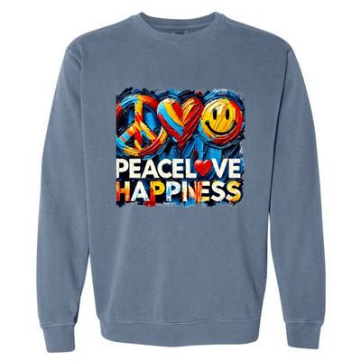 Peace Love And Happiness In Hippe Script Garment-Dyed Sweatshirt