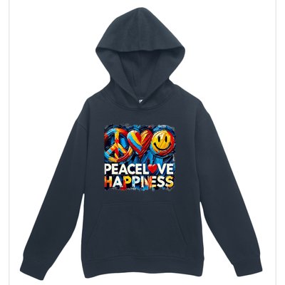 Peace Love And Happiness In Hippe Script Urban Pullover Hoodie