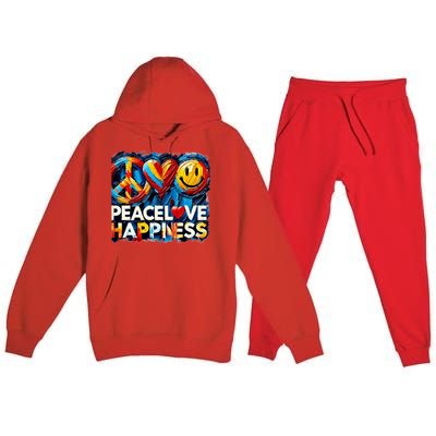 Peace Love And Happiness In Hippe Script Premium Hooded Sweatsuit Set