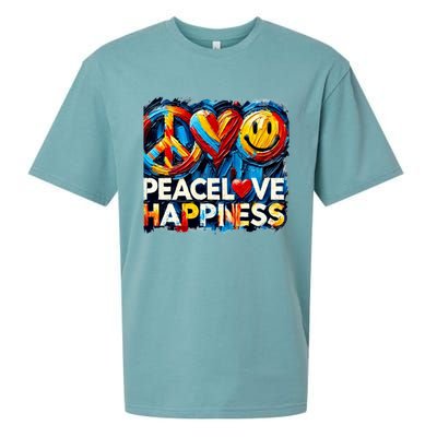 Peace Love And Happiness In Hippe Script Sueded Cloud Jersey T-Shirt