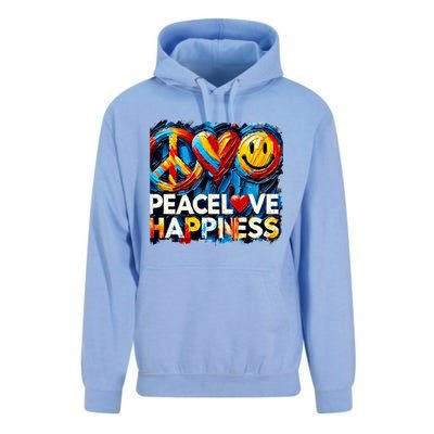 Peace Love And Happiness In Hippe Script Unisex Surf Hoodie