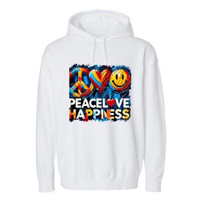 Peace Love And Happiness In Hippe Script Garment-Dyed Fleece Hoodie