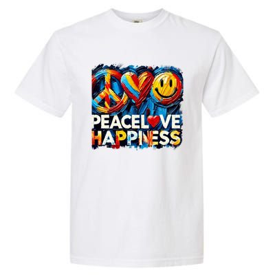 Peace Love And Happiness In Hippe Script Garment-Dyed Heavyweight T-Shirt