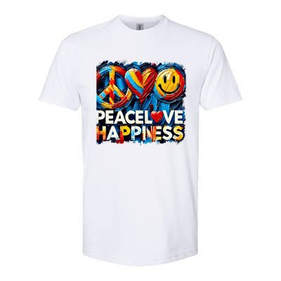 Peace Love And Happiness In Hippe Script Softstyle CVC T-Shirt