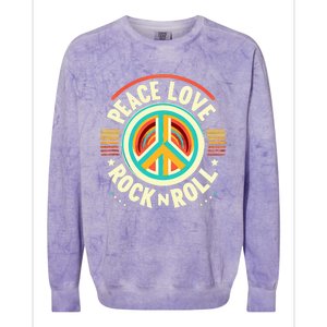 Peace Love And Rock And Roll Saying Rocker Motif Colorblast Crewneck Sweatshirt