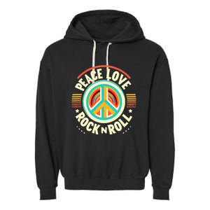 Peace Love And Rock And Roll Saying Rocker Motif Garment-Dyed Fleece Hoodie