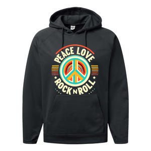 Peace Love And Rock And Roll Saying Rocker Motif Performance Fleece Hoodie