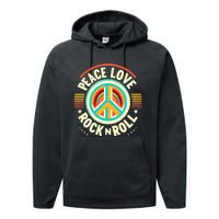 Peace Love And Rock And Roll Saying Rocker Motif Performance Fleece Hoodie