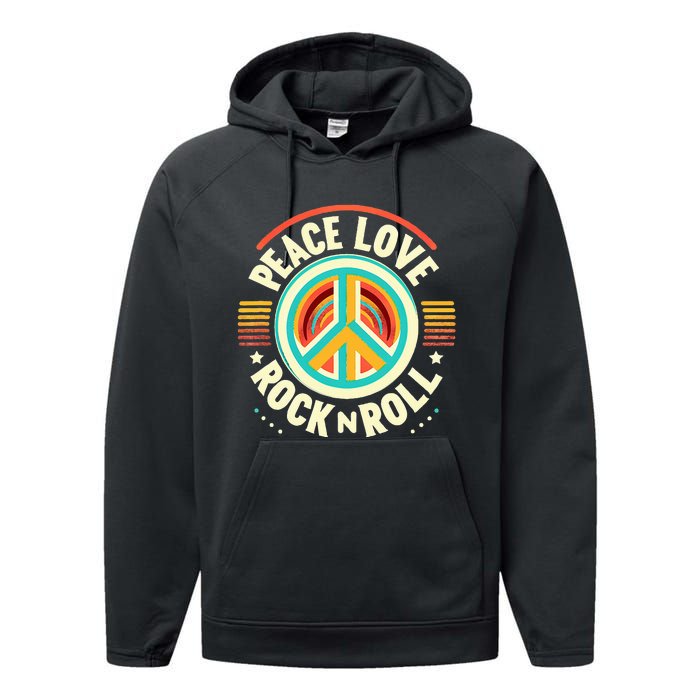 Peace Love And Rock And Roll Saying Rocker Motif Performance Fleece Hoodie