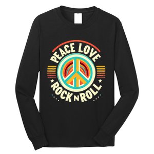 Peace Love And Rock And Roll Saying Rocker Motif Long Sleeve Shirt