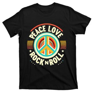 Peace Love And Rock And Roll Saying Rocker Motif T-Shirt