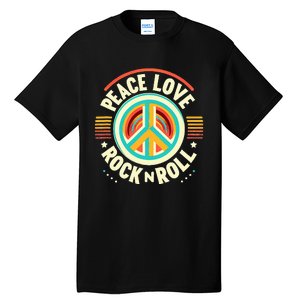 Peace Love And Rock And Roll Saying Rocker Motif Tall T-Shirt