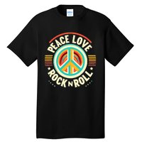 Peace Love And Rock And Roll Saying Rocker Motif Tall T-Shirt