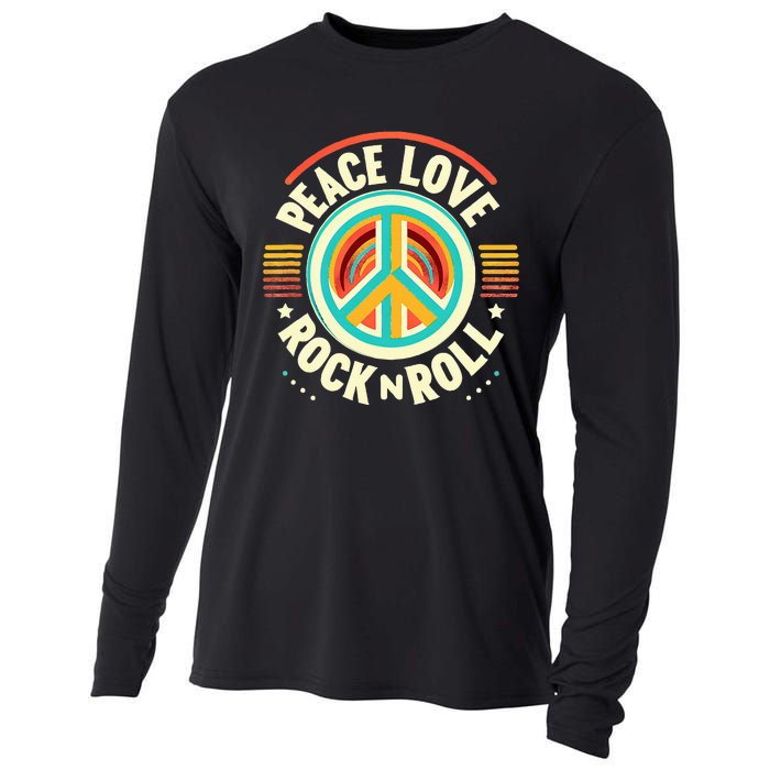 Peace Love And Rock And Roll Saying Rocker Motif Cooling Performance Long Sleeve Crew