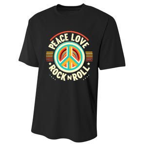 Peace Love And Rock And Roll Saying Rocker Motif Performance Sprint T-Shirt