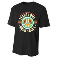 Peace Love And Rock And Roll Saying Rocker Motif Performance Sprint T-Shirt