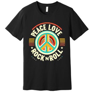 Peace Love And Rock And Roll Saying Rocker Motif Premium T-Shirt