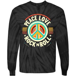 Peace Love And Rock And Roll Saying Rocker Motif Tie-Dye Long Sleeve Shirt