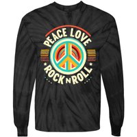 Peace Love And Rock And Roll Saying Rocker Motif Tie-Dye Long Sleeve Shirt