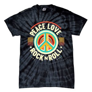 Peace Love And Rock And Roll Saying Rocker Motif Tie-Dye T-Shirt