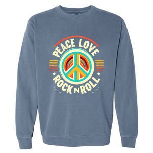 Peace Love And Rock And Roll Saying Rocker Motif Garment-Dyed Sweatshirt