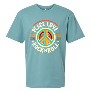 Peace Love And Rock And Roll Saying Rocker Motif Sueded Cloud Jersey T-Shirt