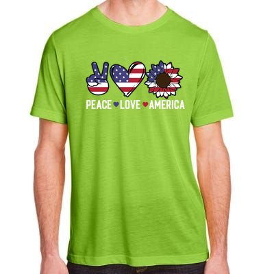 Peace Love And America Us Flag 4th Of July Sunflower Cute Gift Adult ChromaSoft Performance T-Shirt