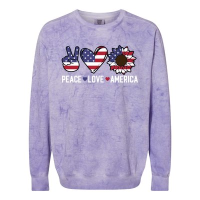 Peace Love And America Us Flag 4th Of July Sunflower Cute Gift Colorblast Crewneck Sweatshirt