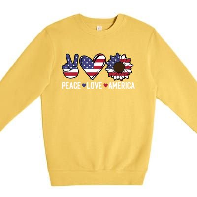 Peace Love And America Us Flag 4th Of July Sunflower Cute Gift Premium Crewneck Sweatshirt