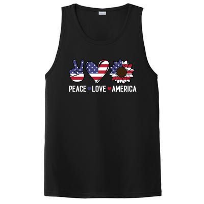 Peace Love And America Us Flag 4th Of July Sunflower Cute Gift PosiCharge Competitor Tank