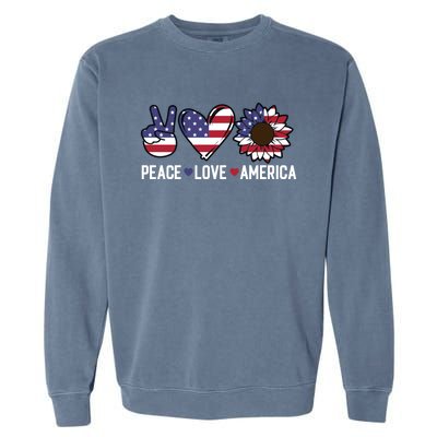 Peace Love And America Us Flag 4th Of July Sunflower Cute Gift Garment-Dyed Sweatshirt