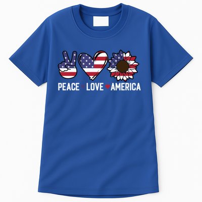 Peace Love And America Us Flag 4th Of July Sunflower Cute Gift Tall T-Shirt