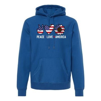 Peace Love And America Us Flag 4th Of July Sunflower Cute Gift Premium Hoodie