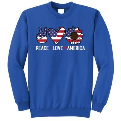 Peace Love And America Us Flag 4th Of July Sunflower Cute Gift Tall Sweatshirt