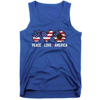 Peace Love And America Us Flag 4th Of July Sunflower Cute Gift Tank Top