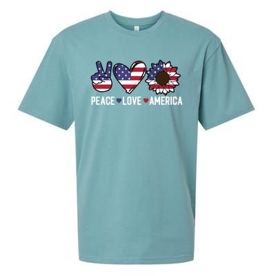 Peace Love And America Us Flag 4th Of July Sunflower Cute Gift Sueded Cloud Jersey T-Shirt