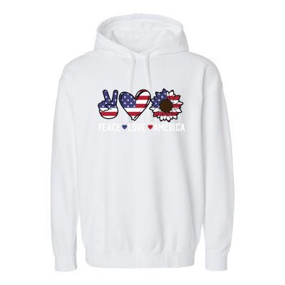 Peace Love And America Us Flag 4th Of July Sunflower Cute Gift Garment-Dyed Fleece Hoodie