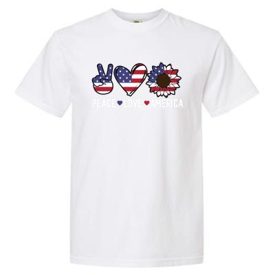 Peace Love And America Us Flag 4th Of July Sunflower Cute Gift Garment-Dyed Heavyweight T-Shirt